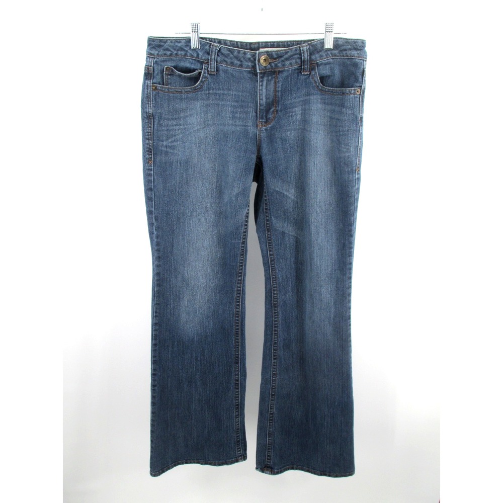 DKNY Jeans Flare Leg Jeans Women 12 Blue Denim Mid Rise Stretch